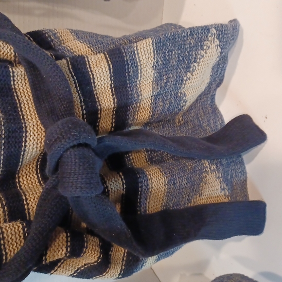 Lauren Ralph Lauren LRL Linen Cotton Blend Cardigan Belted Blue Striped Sweater - Picture 7 of 13